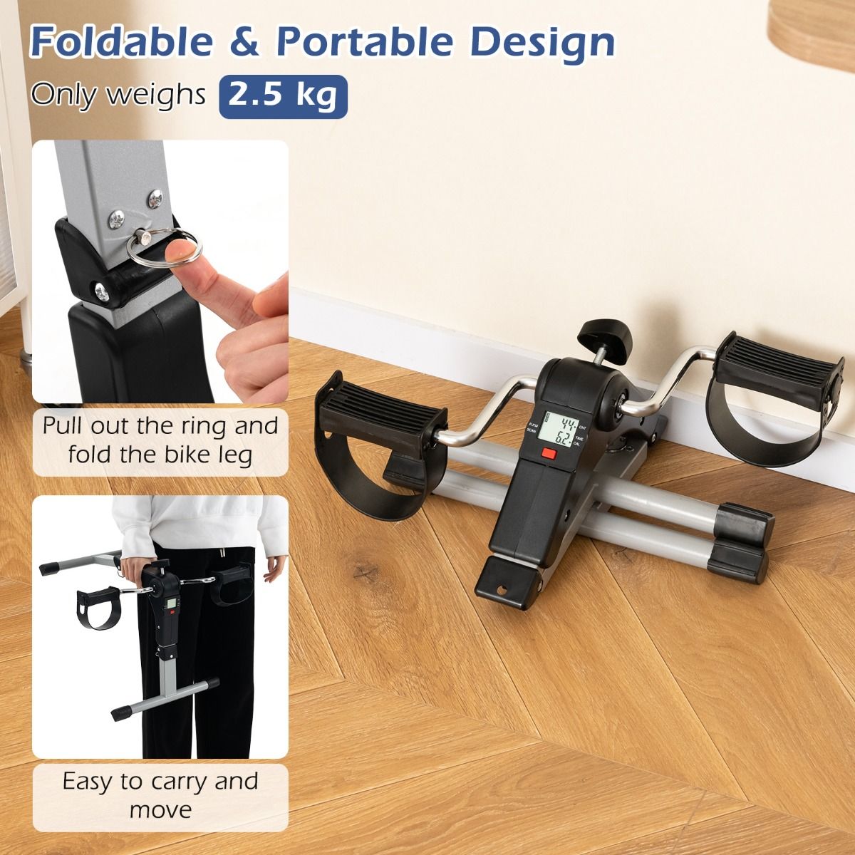 Mini-vélo d'appartement Coast - Vélo d'appartement pliable avec pédales - Résistance réglable - Noir