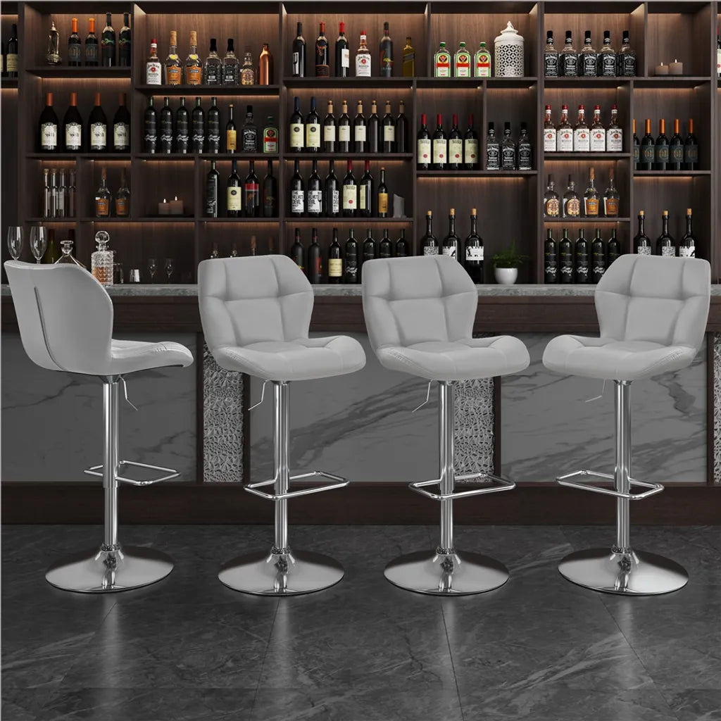 Yaheetech Ensemble de 2 tabourets de bar réglables en hauteur - avec siège et repose-pieds en coque et protection du fond en caoutchouc - pour îlot de cuisine et bar - cuir synthétique gris et métal - 50.5 x 44 x 89 - 111 cm