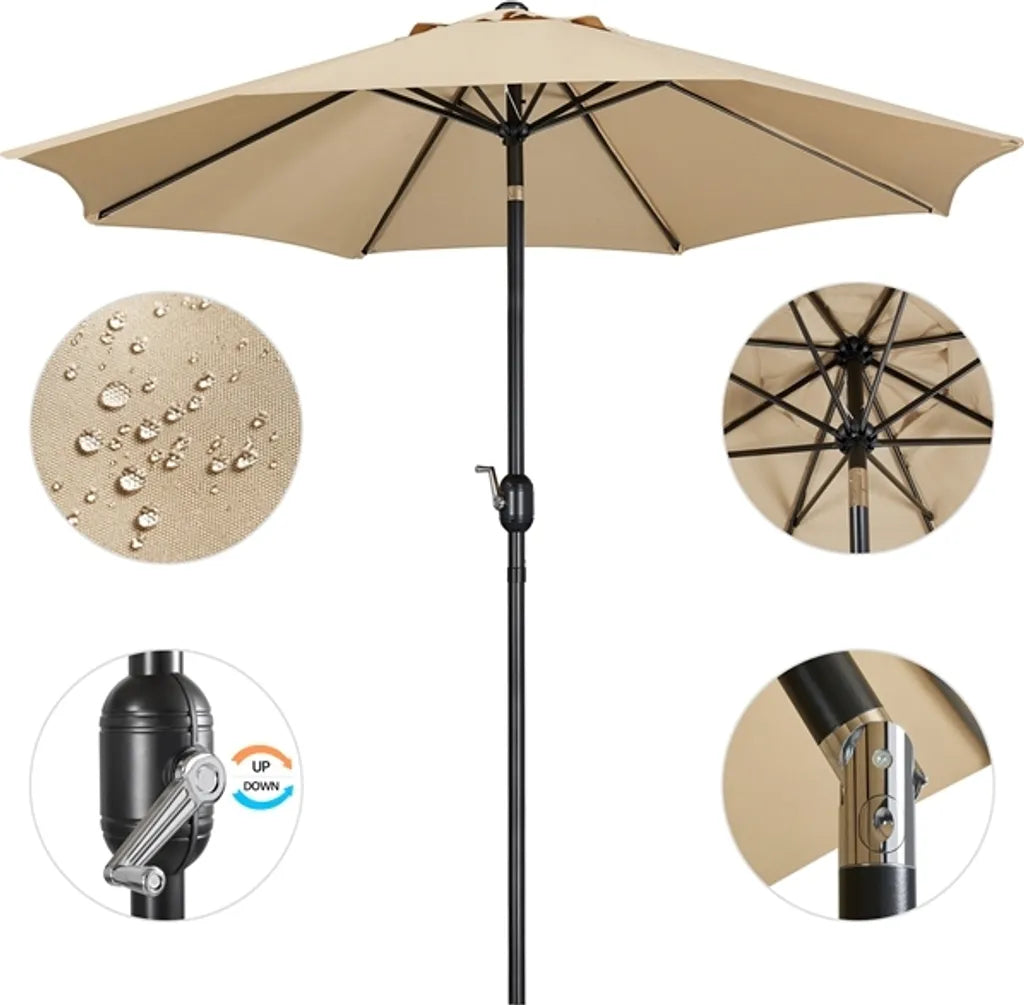 Parasol de jardin Yaheetech Ø 270 cm - Marron clair - Parasol inclinable avec pendule et ouverture d'aération