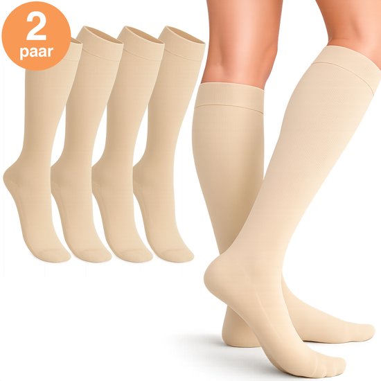 Alyze Bas de compression - 2 paires - Taille 38-40 - Haut - 20-30 mmHg - Chaussettes pour hommes et femmes - Médical - Neuropathie - Bas de compression - Diabète - Circulation, Course, Avion, Lit - Nude