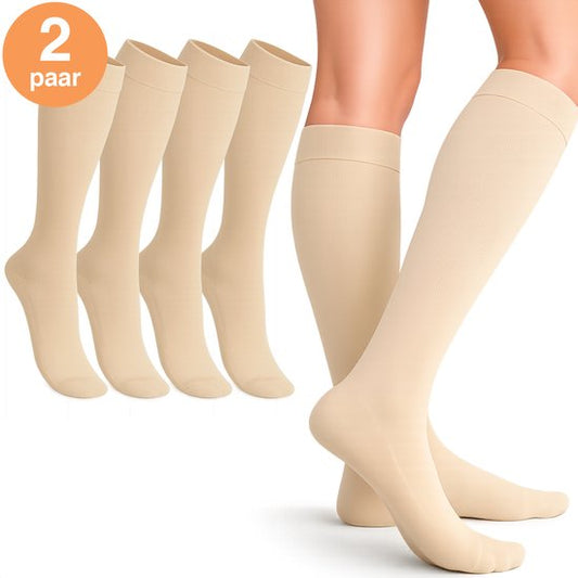 Alyze Bas de compression - 2 paires - Taille 38-40 - Haut - 20-30 mmHg - Chaussettes pour hommes et femmes - Médical - Neuropathie - Bas de compression - Diabète - Circulation, Course, Avion, Lit - Nude