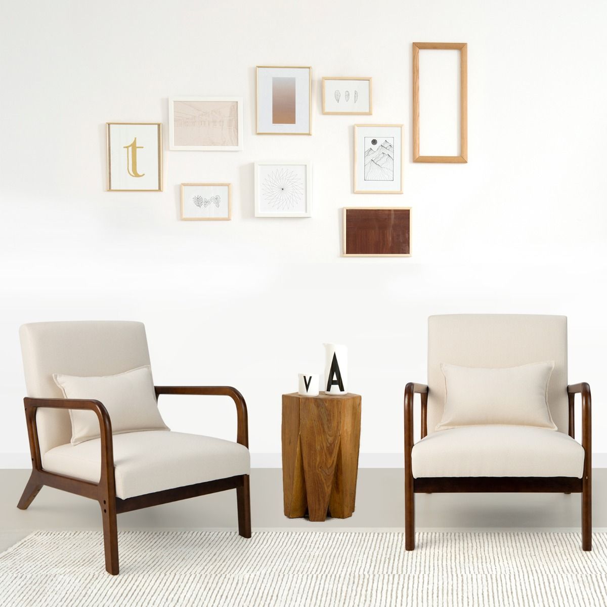 Coast Armchair Chaise longue tapissée avec accoudoirs, bois d'hévéa, beige, 65 x 79 x 77 cm