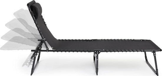 909 OUTDOOR Chaise longue pliable - Chaise longue avec coussin et dossier réglable - Chaise de jardin noire pour le jardin et la terrasse - Chaise de relaxation jusqu'à 110 kg max - 189 x 59 x 30 cm