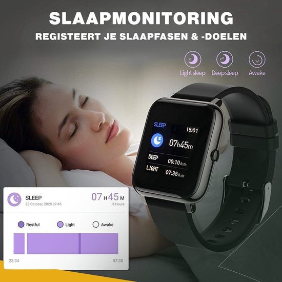 Zoluko Smartwatch pour hommes et femmes - Montre de sport avec tracker de fitness - Montre podomètre - Montre fitness - Smartwatch Android - Smartwatch iOS - Noir