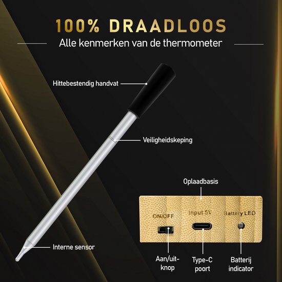 MostEssential Thermomètre à viande intelligent - sans fil - portée de 80 m - autonomie de 36 heures - Bluetooth 5.2 - batterie 2000mAh - édition double sonde