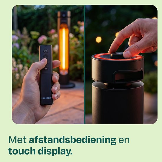 Chauffage de terrasse sur pied VONROC Panarea 2000 W – Chauffage de terrasse – Élément chauffant infrarouge Golden Carbon – Fonction pivotante – Télécommande incluse