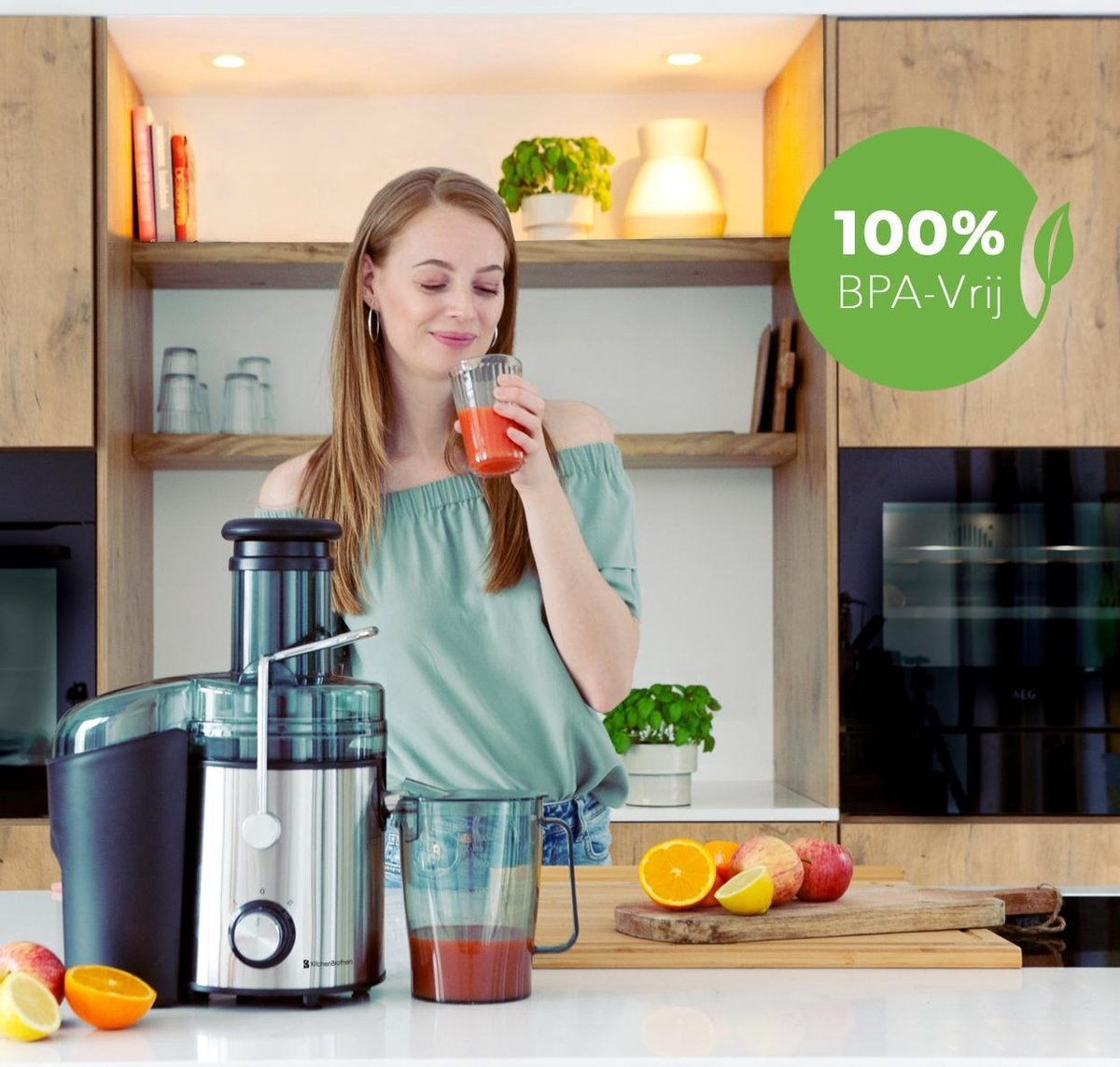 Centrifugeuse - KitchenBrothers - Extracteur de jus - Fruits et légumes - 1100ml - 800W - Noir