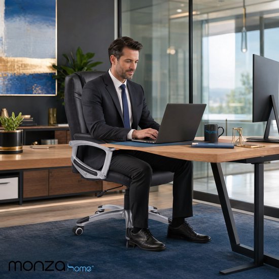 Fauteuil de bureau Monza Home® noir – Fauteuil de bureau ergonomique – Cuir PU – Réglable – Capacité de charge de 150 kg – Fauteuil de direction haut de gamme
