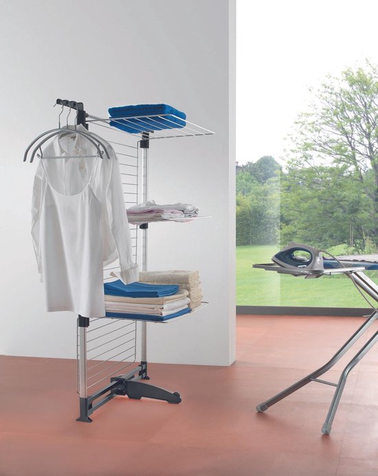 Tomado - Tour de séchage Ciclone - 40 mètres de longueur de séchage - Gris argenté - Pliable - Avec crochets pour cintres - Aluminium et métal -.