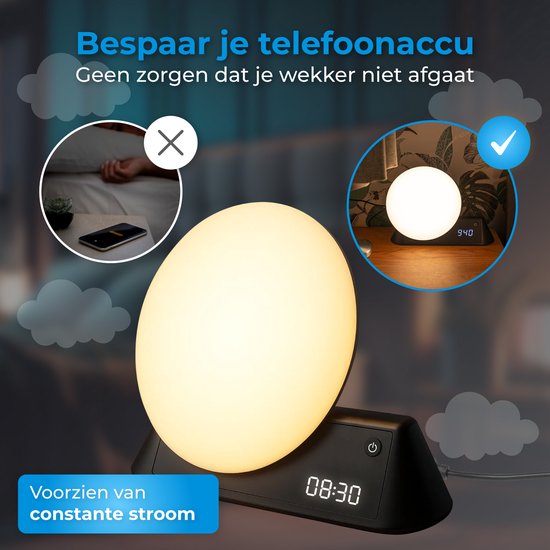 Nuvance Lumière de réveil - Réveil numérique - Veilleuse - Chambre à coucher - Entraîneur de sommeil - avec sons - Haut-parleur - Commande vocale