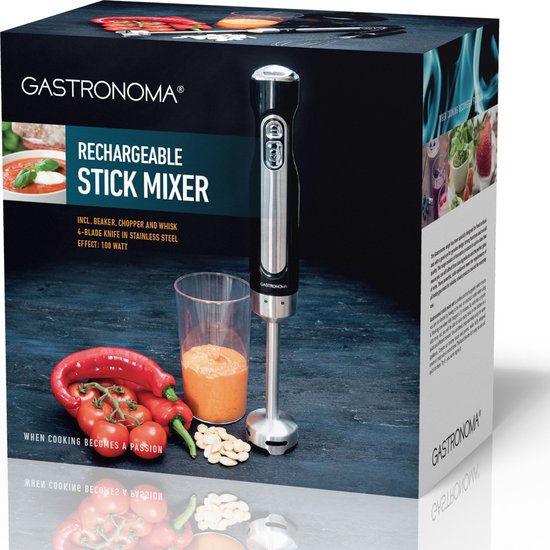 Ensemble mixeur plongeant Gastronoma - Sans fil et rechargeable - 100 W - Hachoir, fouet et verre doseur - 18210002 - Noir et inox