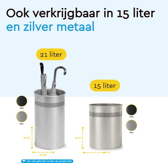 BRASQ Trashcan Metal Office/Home Use - Poubelle - Corbeille à papier - Rond - Poubelles - Noir 21 litres