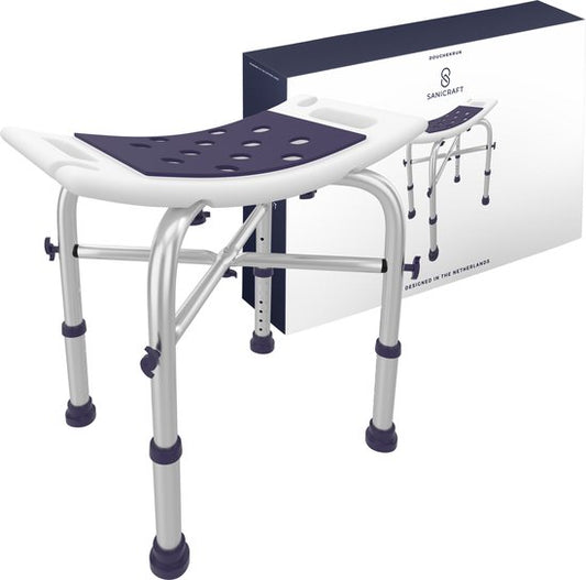 Sanicraft® Tabouret de douche - Tabouret de douche réglable avec siège - poignées, support de pommeau de douche et pieds antidérapants - inoxydable - capacité de charge de 120 kg