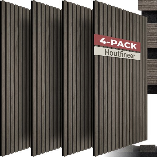 Panneaux acoustiques tectake® - Lot de 4 - Panneau mural acoustique - 50 x 110 cm - 2,2 m² - Panneaux muraux aux dimensions ajustables - Panneau à lattes en MDF et placage de bois - Isolation acoustique - Décoration murale élégante - Montage facile - Gris