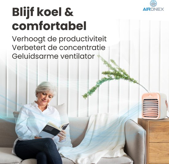 Rafraîchisseur d'air portable rose - Rafraîchisseur d'air sans fil avec réservoir d'eau par Aironex - Fonction d'humidification - Rafraîchisseur d'air sans climatisation - Ventilateur de table - Support de ventilateur - Augmentez votre productivité et vot