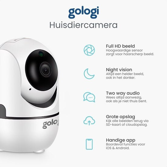 Gologi pet camera - Caméra pour chien - Caméra pour animaux - Caméra de sécurité - Caméra de sécurité - Pour tous les animaux - Avec wifi