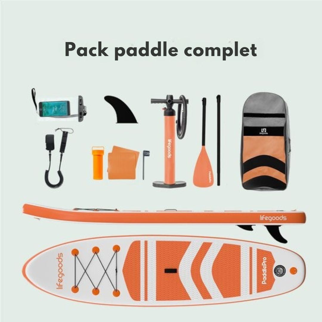 Paddle gonflable  LifeGoods - Max. 135KG - 320x81cm - Blanc/Orange