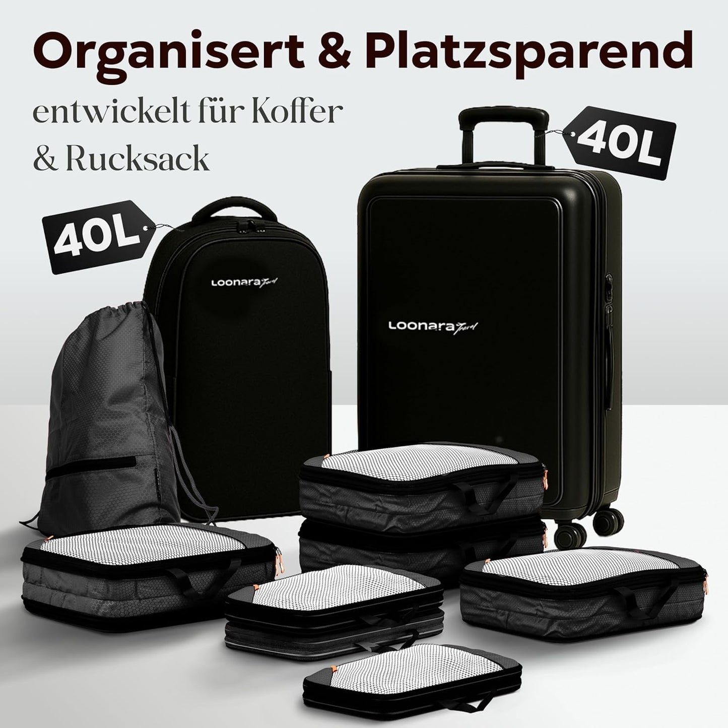 loonara Travel Travel Organiser Set - Black - 3 Parts