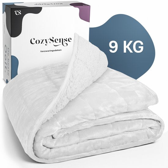 Couverture lestée CozySense® 9 kg - Couverture lestée - Couverture lestée - GLASS-Flow® Distribution de la pression - 135x200 - Velours flanelle & Sherpa - Hypoallergénique - Blanc