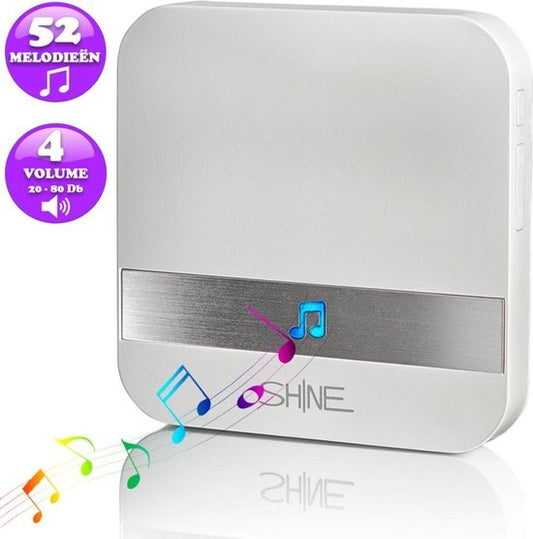 SHINE Gong Video doorbell - Carillon pour Maxi, Gologi, Living Needs, Aye Cam, Winnes, Zedar, Life Deco | Récepteur avec 52 mélodies - Blanc