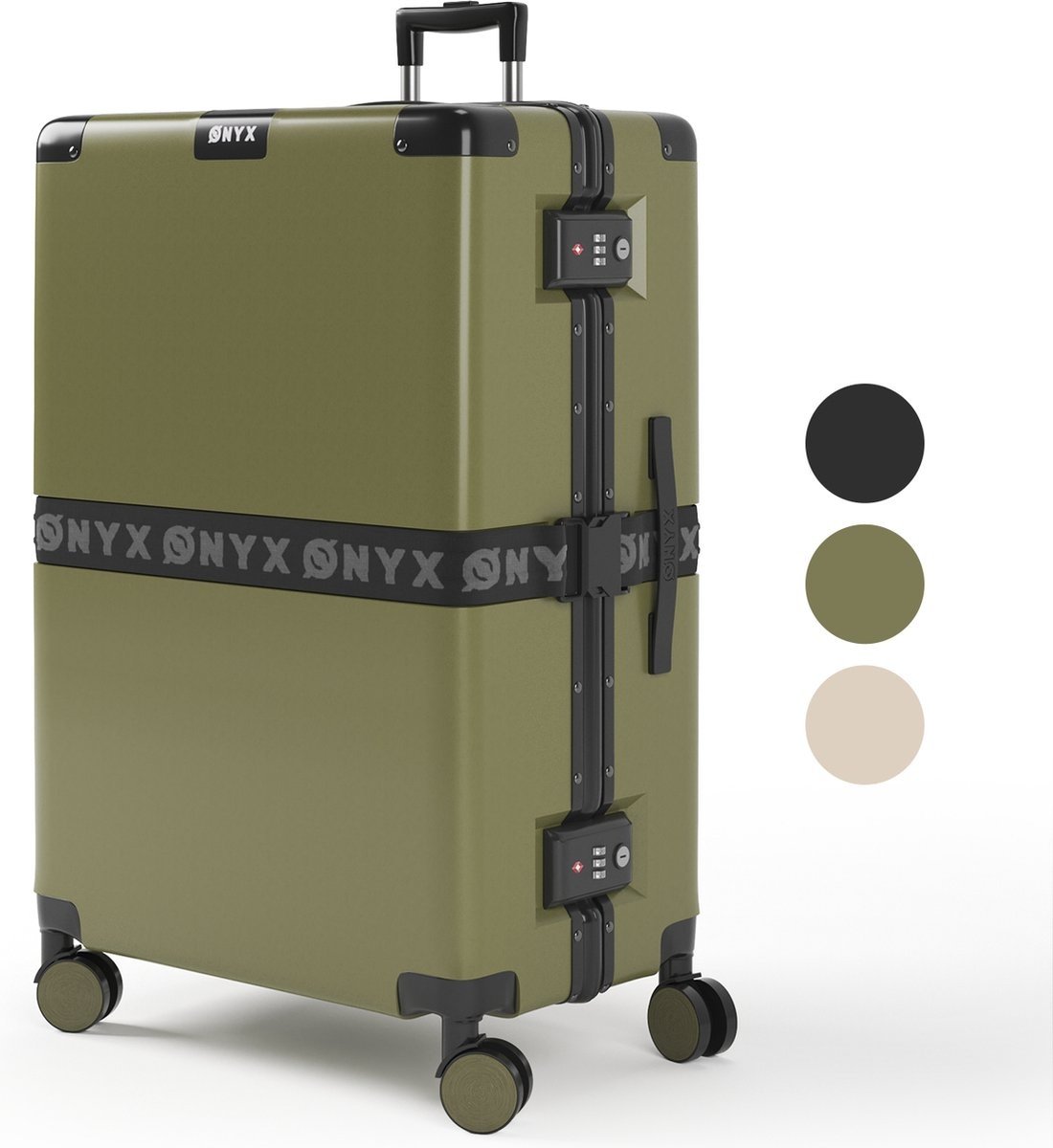 Valise bagage à main ONYX 100L - Ensemble de valises - léger - Serrure TSA - aluminium - Vert olive