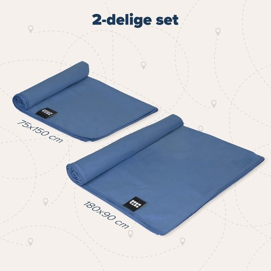 TRVLMORE Set de serviettes de voyage en microfibre - 2 pièces - Large (75 x 150 cm) & Extra Large (90 x 180 cm) - Microfibre - Bleu foncé