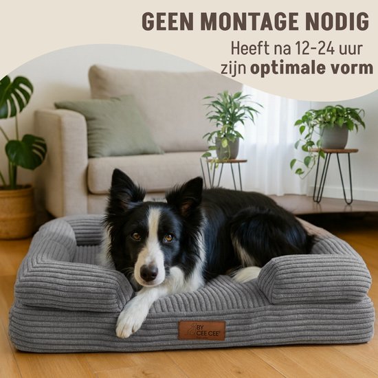 By Cee Cee Panier orthopédique pour chien - Coussin orthopédique pour chien - Lit pour chien - Tissu côtelé - Pour chiens de taille moyenne - Gris - 108x81cm - Luca