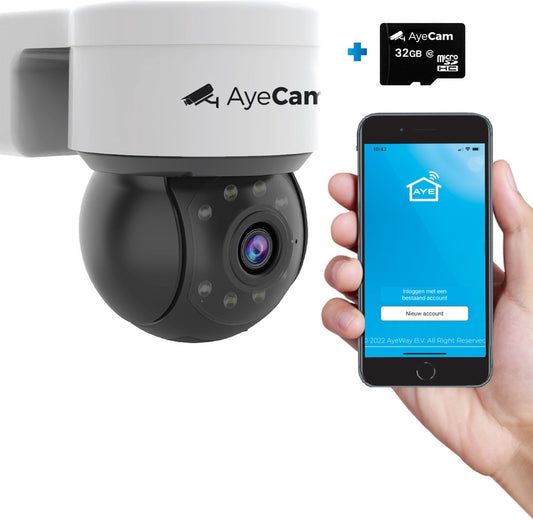 AyeCam Caméra de sécurité extérieure - 360PRO - FULL HD - Caméra de surveillance - Incl. 32GB SD