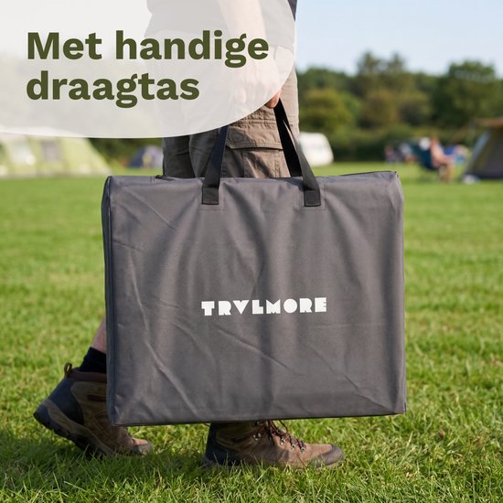 TRVLMORE Meuble de camping - Cuisine de camping - Capacité de charge de 70 kg - Structure en aluminium - Pliable - Sac de transport inclus - 50 x 60 x 72 cm - Gris