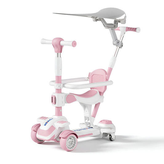 Trottinette pour enfants Neuleb à 4 roues - Siège pivotant - Réglable - Rose - De 3 à 8 ans
