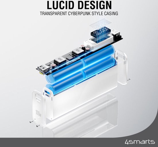 4smarts Lucid Block Powerbank 20,000 mAh - Chargeur rapide 100W - avec affichage numérique - convient pour charger les MacBook/Laptop - Charge rapide et Power Delivery - Blanc