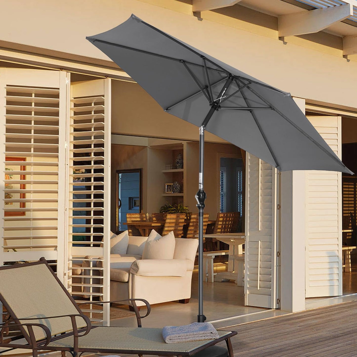 Parasol Angel Living 250 cm - parasol de jardin rond avec manivelle et fonction d'inclinaison - gris - polyester UV 50+