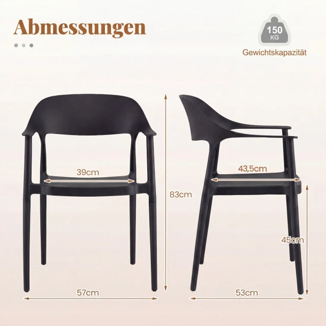 Chaises de salle à manger empilables Coast Lot de 4 - Chaises de jardin en plastique 57 x 53 x 83 cm - Noir