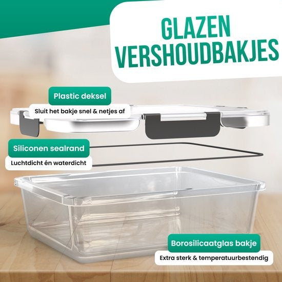 Avalo Plateaux de conservation en verre - Plateaux de préparation de repas - Plateaux de congélation - Avec couvercle - 5 pièces 1060ml