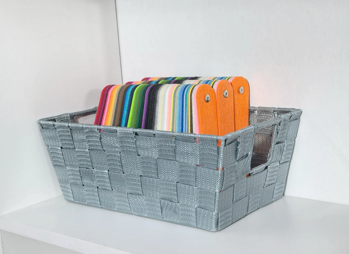 Lot de 3 paniers de rangement Kevahome - Lanières tressées en PP - Modèle sac de transport - Bleu foncé - 30,5 x 16,5 x 11,5 cm