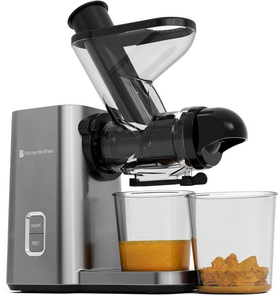 KitchenBrothers Slowjuicer - Mini presse-agrumes - Presse-légumes et fruits - Alimentation 40 mm et 50 mm - 400 ml - Gris