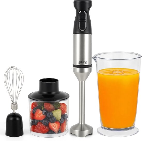 Goliving Hand Blender Set 5-in-1 - Hachoir - Tasse à mesurer - Fouet - 1000W - Accessoires lavables au lave-vaisselle - acier inoxydable - Noir