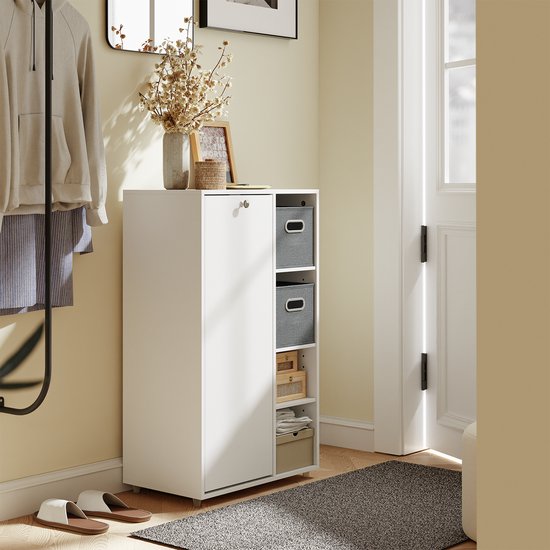 Meuble de salle de bains SoBuy avec panier à linge, armoire de rangement avec 2 paniers en tissu, peu encombrant, linge sale, blanc, pour buanderie BZR218-W