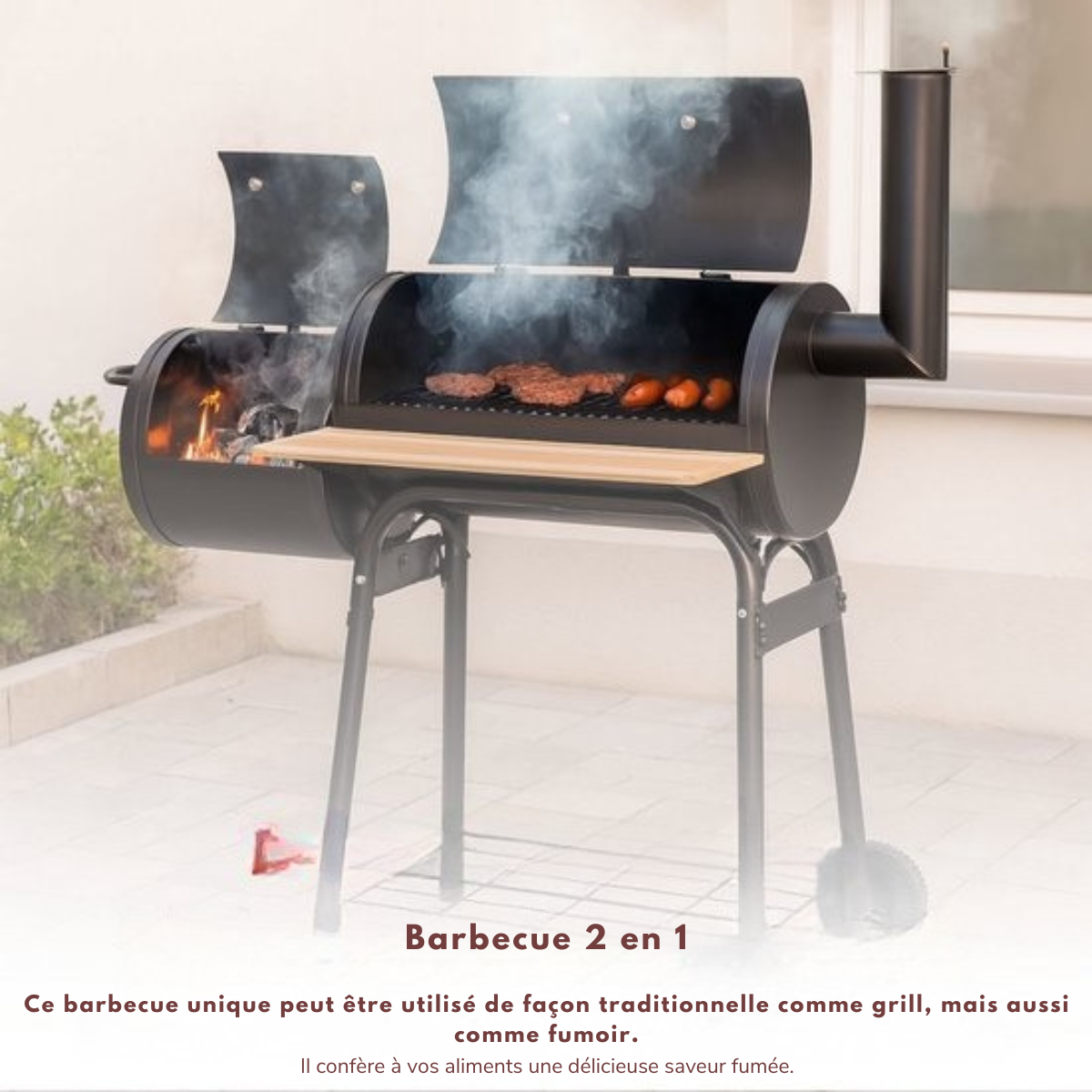 alpina Smoker Barbecue - BBQ Smoker - avec fumoir séparé - cheminée réglable - 104 x 58 x 114 cm - noir