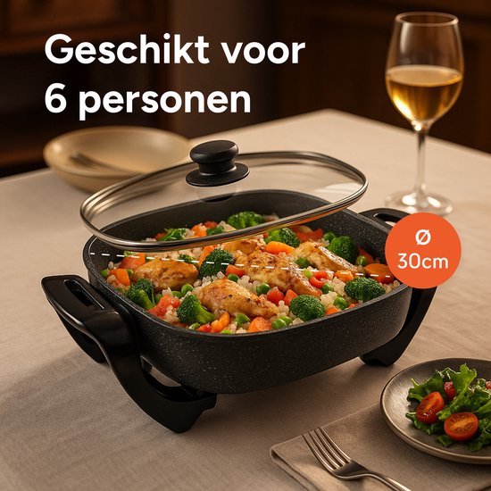 Poêle à frire électrique avec couvercle - Poêle à frire - Party - Grill - Snack - Saute - Poêle - Induction - Poêle à frire - Skoov