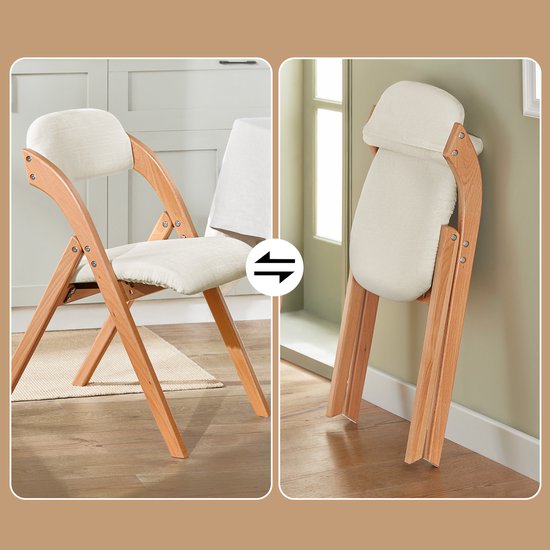 SoBuy Set of 2 Folding Chair, Office Chair with Upholstered Seat Cushion, Dining Chair, Nature/White, 47.5x77x59 cm, FST92-Wx2 - pour la salle à manger, le balcon ou le bureau