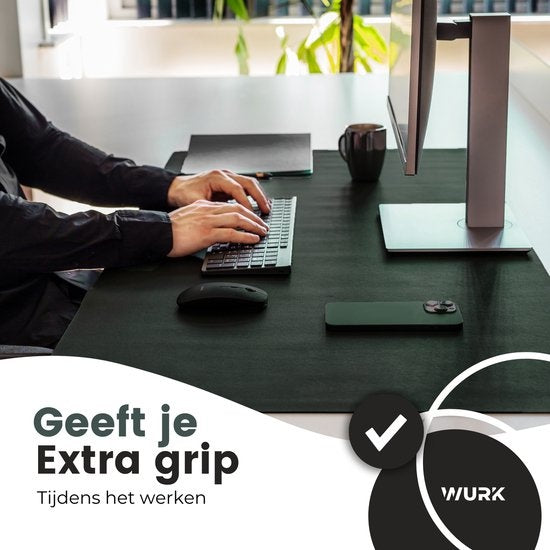 Tapis de bureau professionnel WURK - cuir synthétique - Organisateur de bureau - Accessoires de bureau - Comprend un clip pour câble - Tapis de souris XXL - 120x60 - Vert