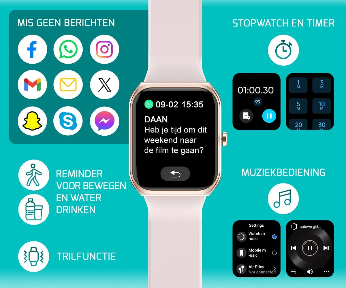 Montre connectée - FITAGE - Cardiofréquencemètre - Montre de sport - Rose