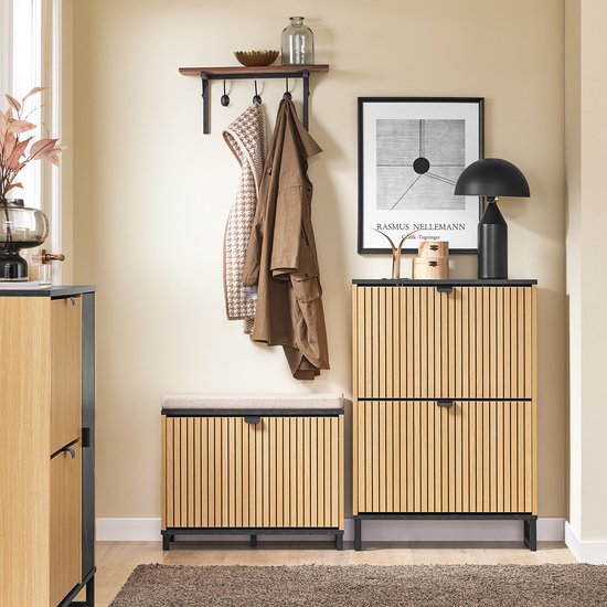 SoBuy Armoire à chaussures d'entrée, armoire à chaussures fine, rangement compact pour 8-12 paires, 60x24x88cm, FSR202-N