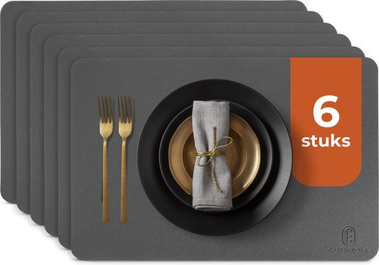 Sets de table Castagnola aspect cuir - Sets de table antidérapants en cuir artificiel - Sous-verre hydrofuge - Sous-verre - 6 pièces - 45 x 30 cm - Gris