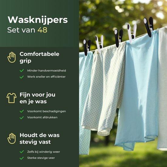 Gandria Pinces à linge 48 pièces - Pinces à linge en plastique - Lot de 48 pinces à linge en plastique - Pinces à linge pour portemanteau 10 Kg - Noir/Blanc et Blanc/Noir