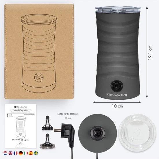 KitchenBrothers Mousseur à lait électrique - 4 en 1 - 240 ML - Mousseur à lait pratique - Anthracite
