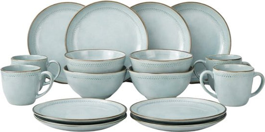 Service de table Mica Decorations Racco, 16 pièces - 4 couverts - Assiettes à petit-déjeuner, bols, tasses et assiettes à dîner - Service en grès - Service de table lavable au lave-vaisselle - Gris clair