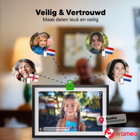 Cadre photo numérique Denver 15,6 pouces - XL - Full HD - Frameo App - Cadre photo - WiFi - 16GB - IPS Touchscreen - PFF1516