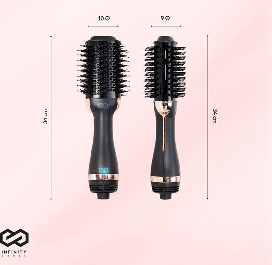 Infinity Goods 4-in-1 Hairdryer Brush - Ceramic Magic Brush - Dry/Style/Crull/Volume - Short And Long Hair - 1200W - Black/Gold